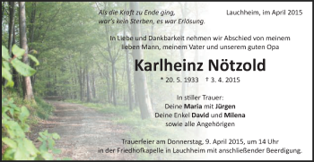 Traueranzeige von Karlheinz Nötzold von Schwäbische Post