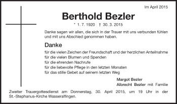 Traueranzeige von Berthold Bezler von Schwäbische Post