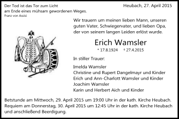 Traueranzeige von Erich Wamsler von Gmünder Tagespost