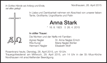 Traueranzeige von Anna Stark von Schwäbische Post