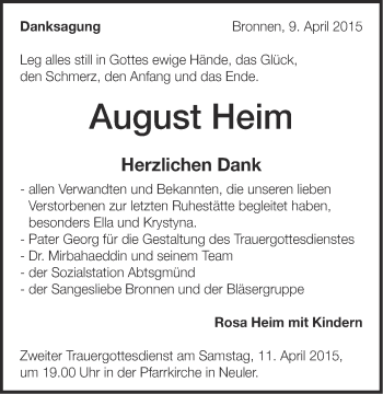 Traueranzeige von August Heim von Schwäbische Post