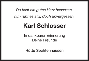 Traueranzeige von Karl Schlosser von Schwäbische Post