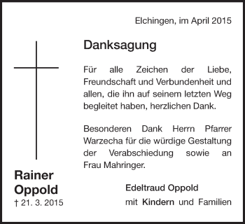 Traueranzeige von Rainer Oppold von Schwäbische Post