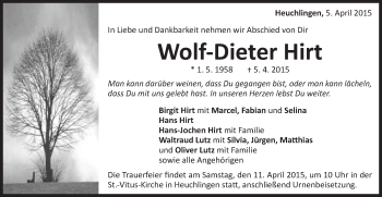 Traueranzeige von Wolf-Dieter Hirt von Gmünder Tagespost