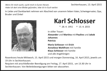 Traueranzeige von Karl Schlosser von Schwäbische Post