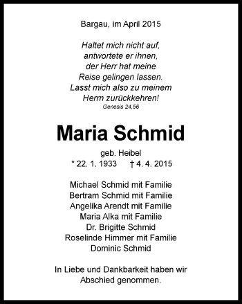 Traueranzeige von Maria Schmid von Gmünder Tagespost