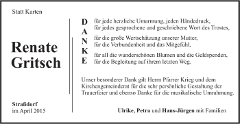 Traueranzeige von Renate Gritsch von Gmünder Tagespost