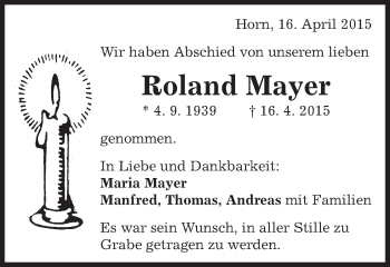 Traueranzeige von Roland Mayer von Gmünder Tagespost