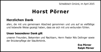Traueranzeige von Horst Pörner von Gmünder Tagespost