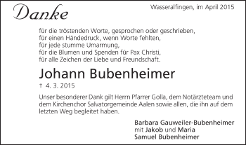 Traueranzeige von Johann Budenheimer von Schwäbische Post