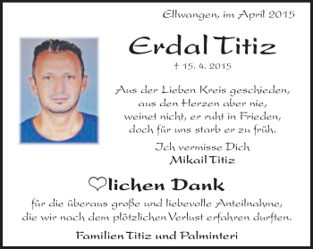 Traueranzeige von Erdal Titiz von Schwäbische Post