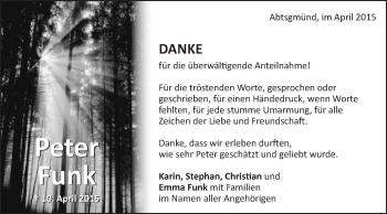 Traueranzeige von Peter Funk von Schwäbische Post