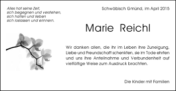 Traueranzeige von Marie Reichl von Gmünder Tagespost