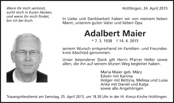 Traueranzeige von Adalbert Maier  von Schwäbische Post