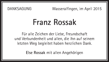 Traueranzeige von Franz Rossak von Schwäbische Post