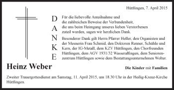 Traueranzeige von Heinz Weber von Schwäbische Post