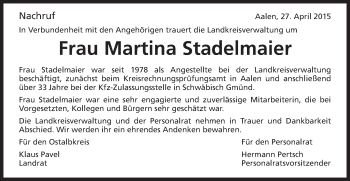 Traueranzeige von Martina Stadelmaier von Gmünder Tagespost