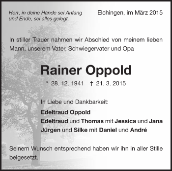 Traueranzeige von Rainer Oppold von Schwäbische Post