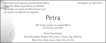 Traueranzeige von Petra  von Schwäbische Post