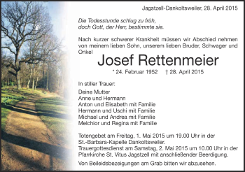 Traueranzeige von Josef Rettenmeier von Schwäbische Post