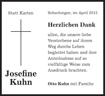 Traueranzeige von Josefine Kuhn von Gmünder Tagespost