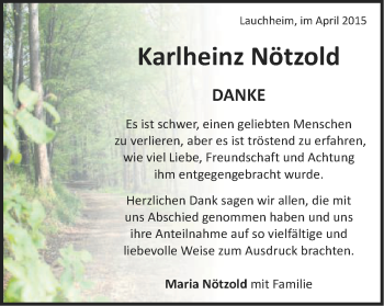 Traueranzeige von Karlheinz Nötzold von Schwäbische Post