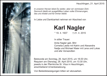 Traueranzeige von Karl Nagler von Schwäbische Post