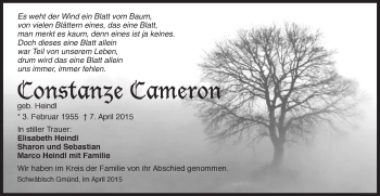 Traueranzeige von Constanze Cameron von Gmünder Tagespost