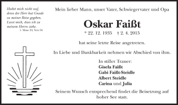Traueranzeige von Oskar Faißt von Schwäbische Post