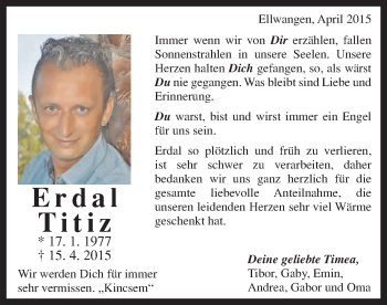 Traueranzeige von Erdal Titiz von Schwäbische Post