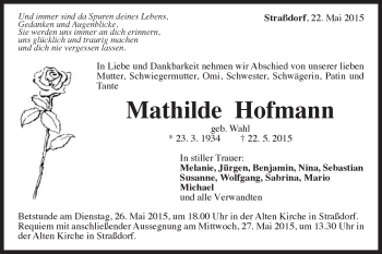 Traueranzeige von Mathilde Hofmann von Gmünder Tagespost