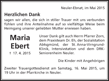Traueranzeige von Maria Ebert von Schwäbische Post