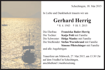 Traueranzeige von Gerhard Herrig von Gmünder Tagespost