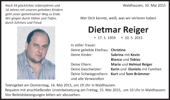 Traueranzeige von Dietmar Reiger von Schwäbische Post