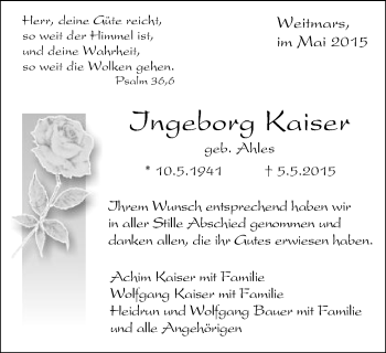 Traueranzeige von Ingeborg Kaiser von Gmünder Tagespost