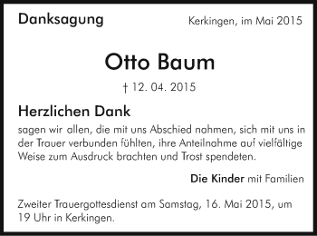 Traueranzeige von Otto Baum von Schwäbische Post