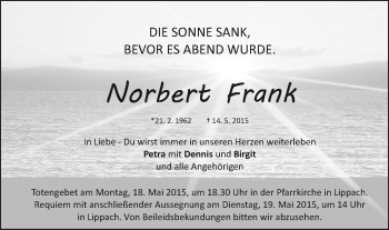 Traueranzeige von Norbert Frank von Schwäbische Post