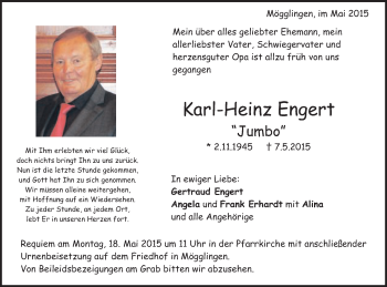 Traueranzeige von Karl-Heinz Engert von Gmünder Tagespost