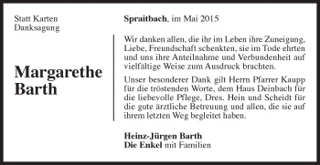 Traueranzeige von Margarethe Barth von Gmünder Tagespost