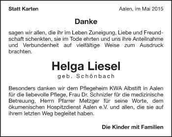 Traueranzeige von Helga Liesel von Schwäbische Post