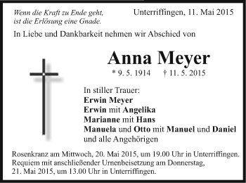 Traueranzeige von Anna Meyer von Schwäbische Post