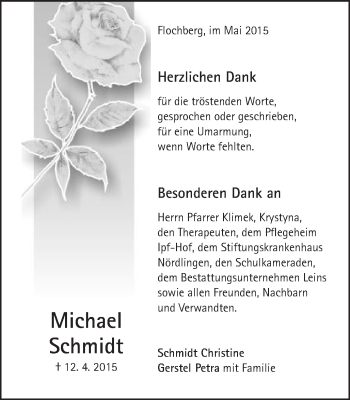 Traueranzeige von Michael Schmidt von Schwäbische Post