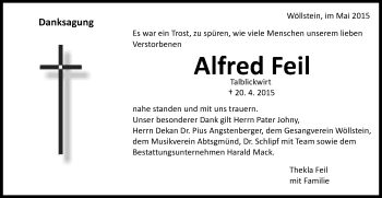Traueranzeige von Alfred Feil von Schwäbische Post