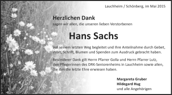 Traueranzeige von Hans Sachs von Schwäbische Post