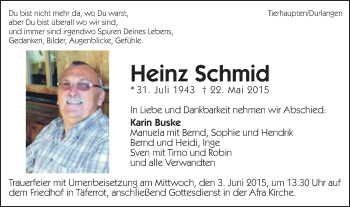 Traueranzeige von Heinz Schmid von Gmünder Tagespost