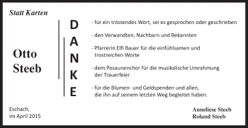 Traueranzeige von Otto Steeb von Gmünder Tagespost