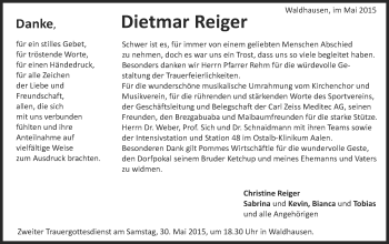 Traueranzeige von Dietmar Reiger von Schwäbische Post