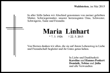 Traueranzeige von Maria Linhart von Gmünder Tagespost