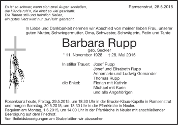 Traueranzeige von Barbara und Josef Rupp von Schwäbische Post