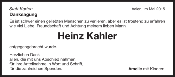 Traueranzeige von Heinz Kahler von Schwäbische Post